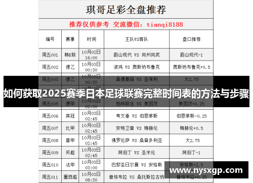 如何获取2025赛季日本足球联赛完整时间表的方法与步骤